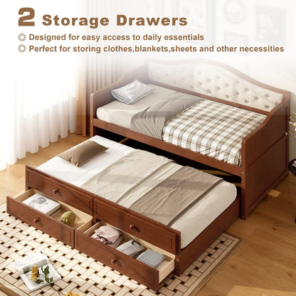 Twin Walnut Daybed with Trundle - Storage Sofa Bed for Bedroom