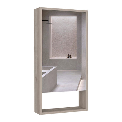 Light Gray Medicine Cabinet with Mirror - 35.4" Tall Storage Unit