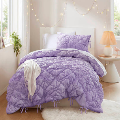 Purple Floral Microfiber Comforter Set - Twin Size