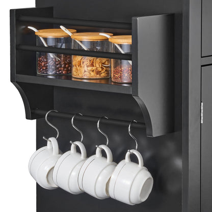 Black Rolling Kitchen Island Storage Cabinet with Drawers and Shelves