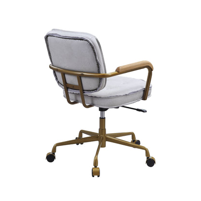 Antique White Gray Leather Office Chair - 360 Swivel