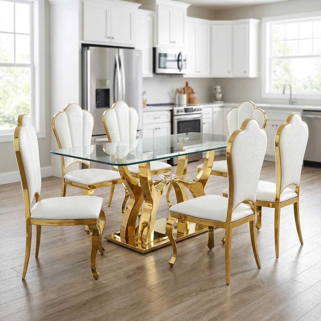 Gold Glass Dining Table - 6 Seats Modern Table