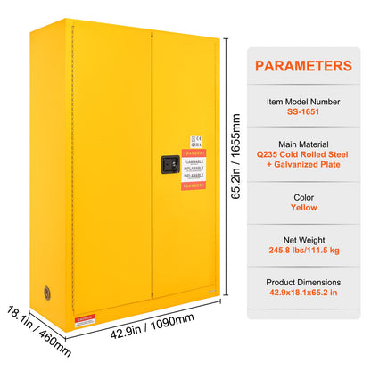 45 Gallon Stainless Steel Flammable Cabinet - Yellow