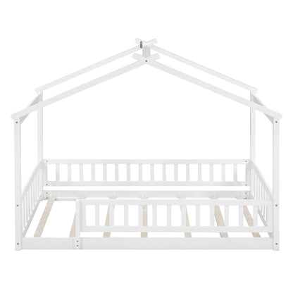Twin Size Wood Bed Frame White House Bed for Kids