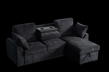 Dark Grey Chenille Sectional Sofa - 3 Seats for Living Room