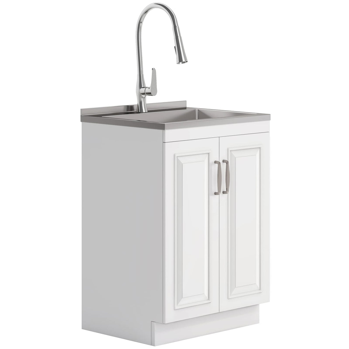 White Laundry Cabinet with Wood Sink - 24" Storage