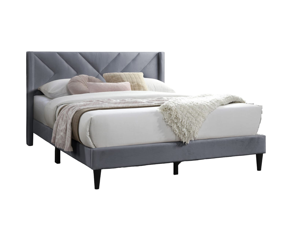 Elegant Grey Velvet Queen Bed Frame - Box Spring Not Required