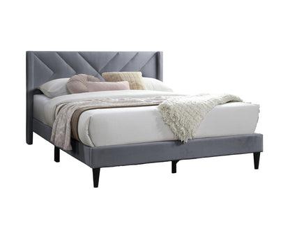 Elegant Grey Velvet Queen Bed Frame - Box Spring Not Required