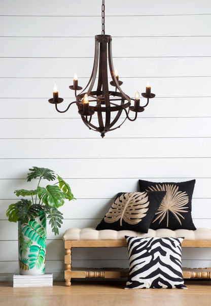 6-Light Metal Chandelier - Black Iron, Adjustable Chain