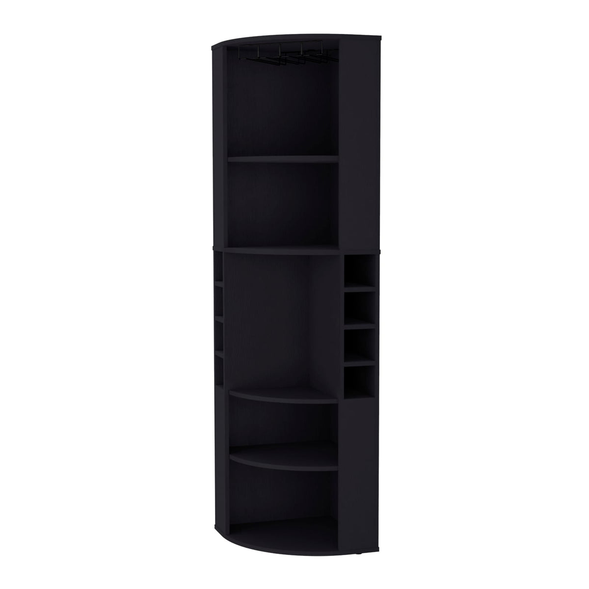 FM FURNITURE Clifton Corner Bar Cabinet - Black, 5 Shelves & Wine Rack