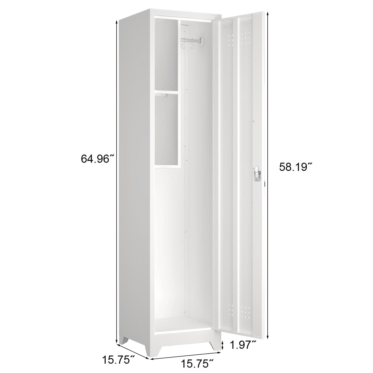 White Broom Storage Cabinet - 65" Kitchen Utility Cabinet with Shelves