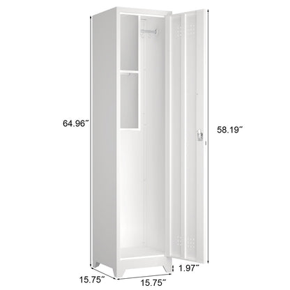 White Broom Storage Cabinet - 65" Kitchen Utility Cabinet with Shelves