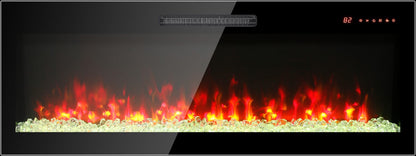 Living Room 50 Inch Antique Black Tempered Glass Fireplace - Wall Mounted Electric