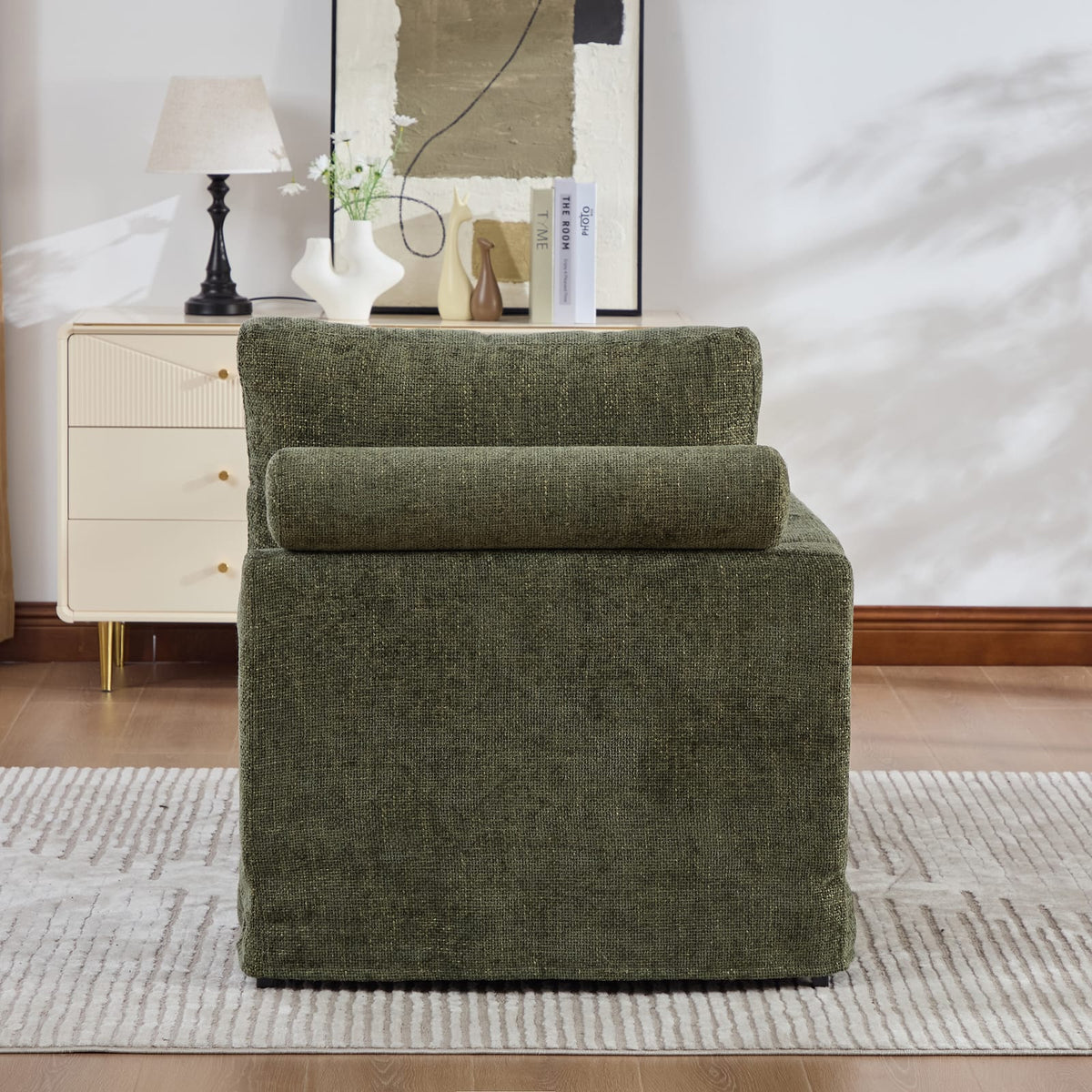Green Chenille Modular Sofa Bed with Cushions for Living Rooms