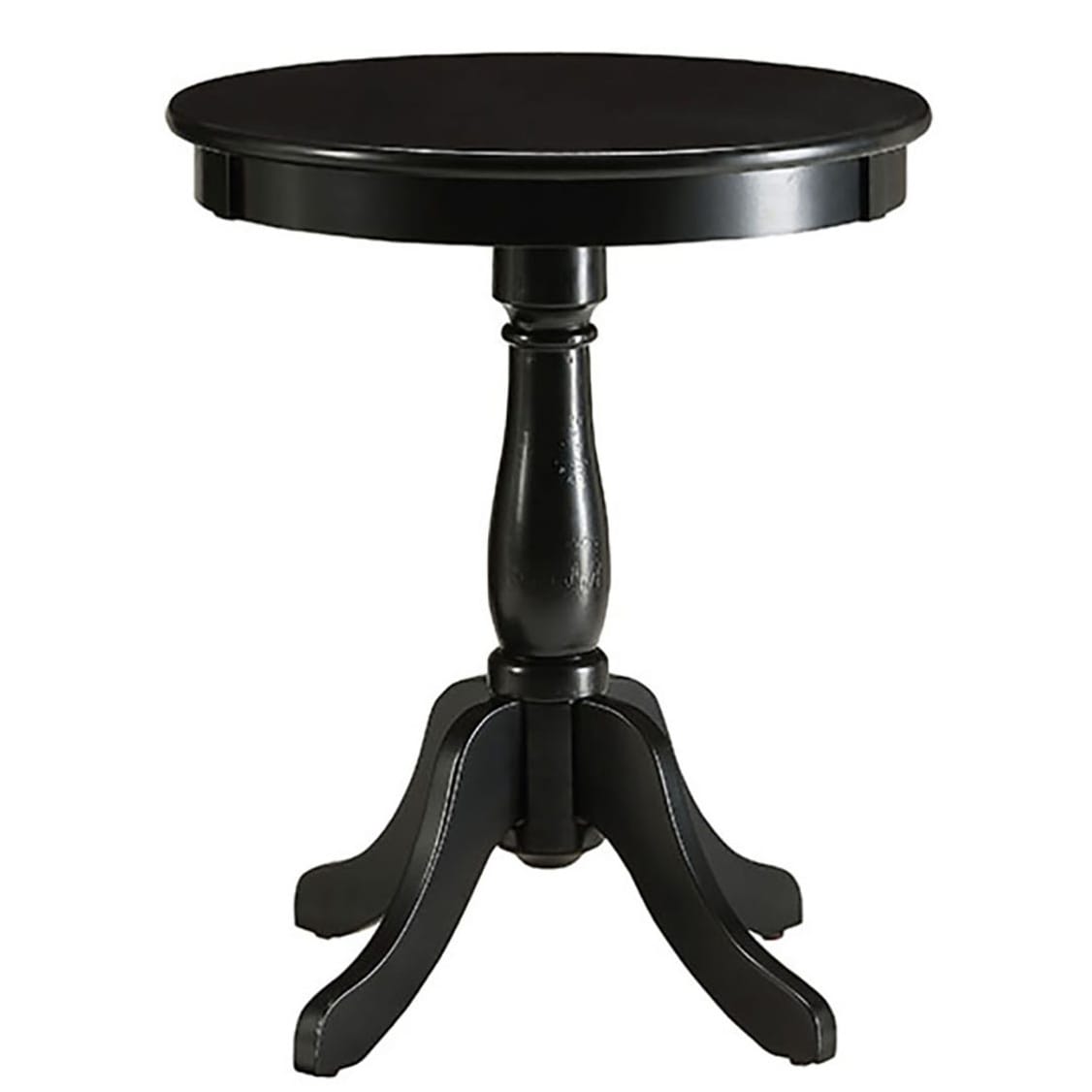 Round Black Wood Accent Table with Turned Pedestal for Living Room