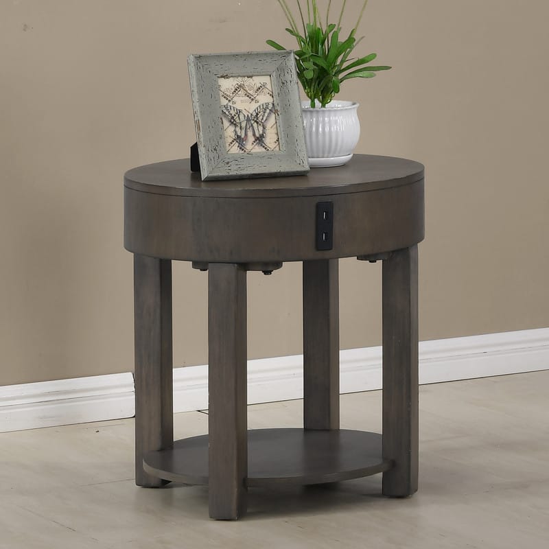 Jonah 20" Light Brown End Table - USB Ports & Storage