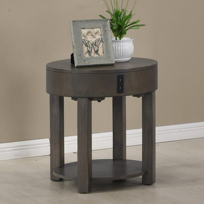 Jonah 20" Light Brown End Table - USB Ports & Storage