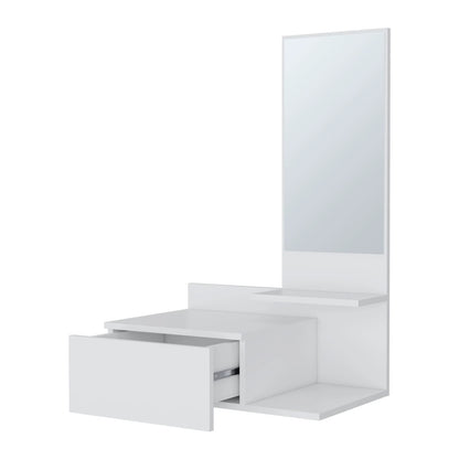White Floating Vanity with Mirror - Small Bathroom Storage