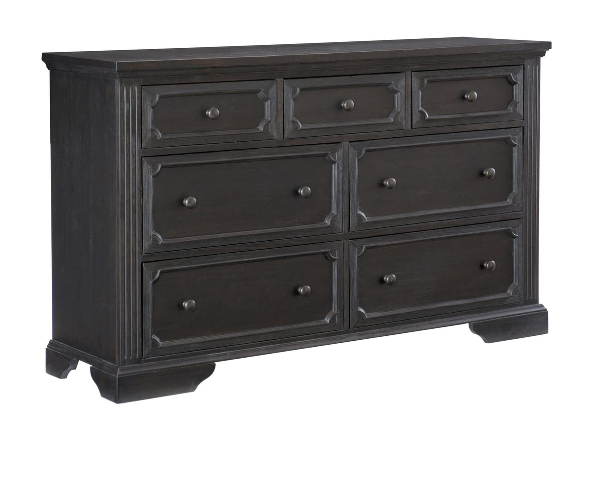 64" Charcoal Wood Bed Dresser Rustic Bedroom Storage