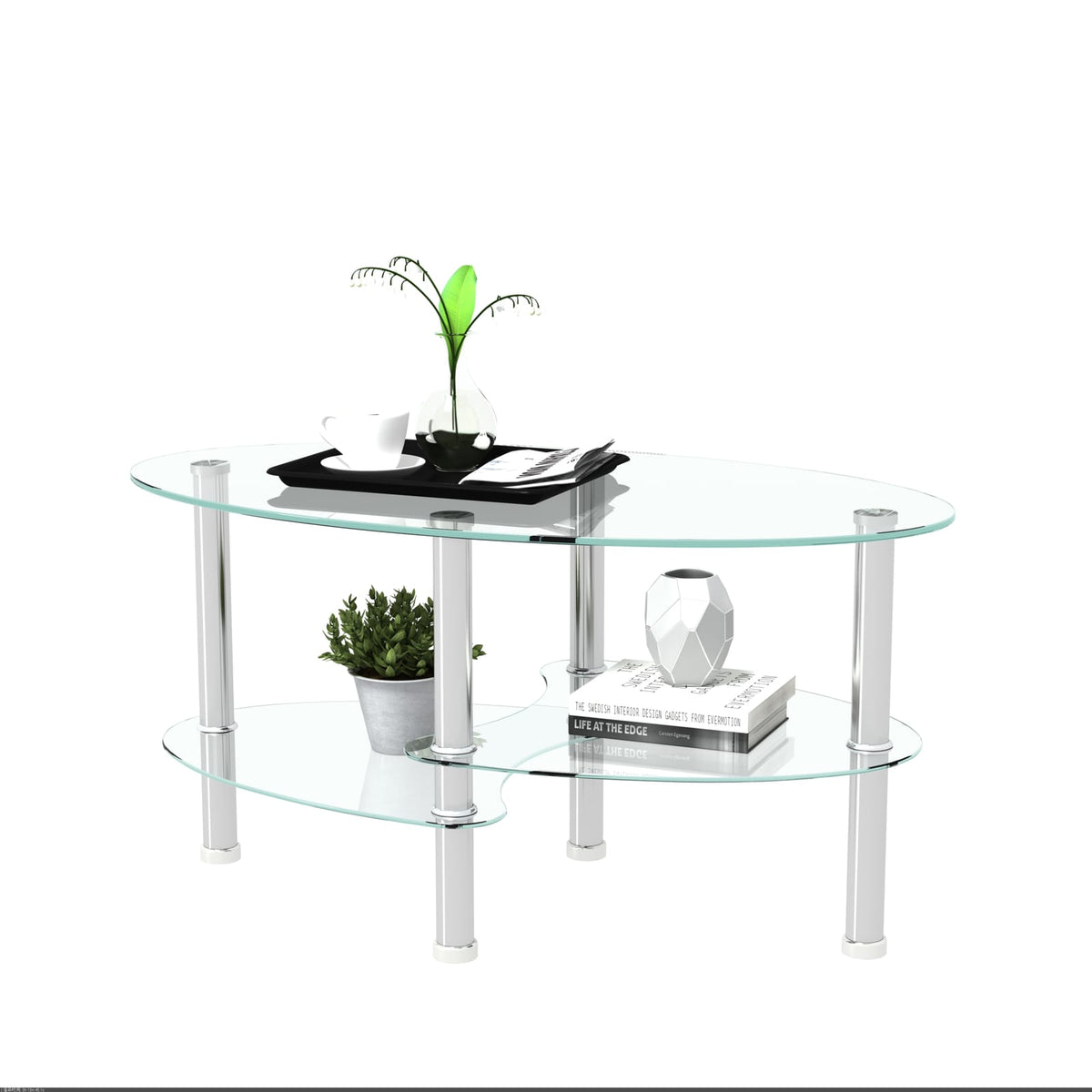 Transparent Oval Glass Coffee Table - Modern Design for Living Room