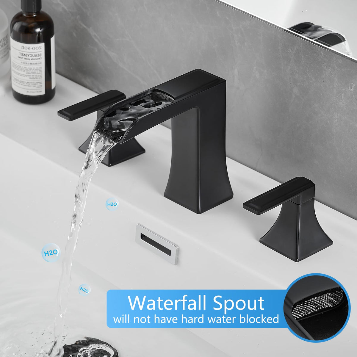 Modern Black 8 Inch Widespread Bathroom Sink Faucet for Renovation