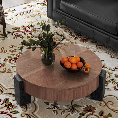 Round Coffee Table with Hidden Storage, Modern Walnut Wood Accent for Living Room