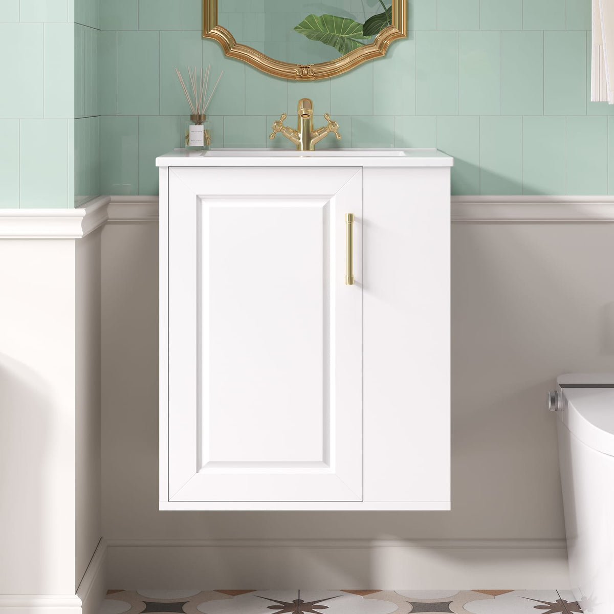 White Solid Wood Wall Mounted Bathroom Vanity with Storage Cabinet
