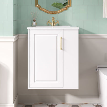 White Solid Wood Wall Mounted Bathroom Vanity with Storage Cabinet
