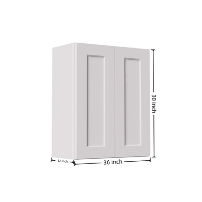 36 Inch White Shaker Wall Cabinet - Adjustable Shelves