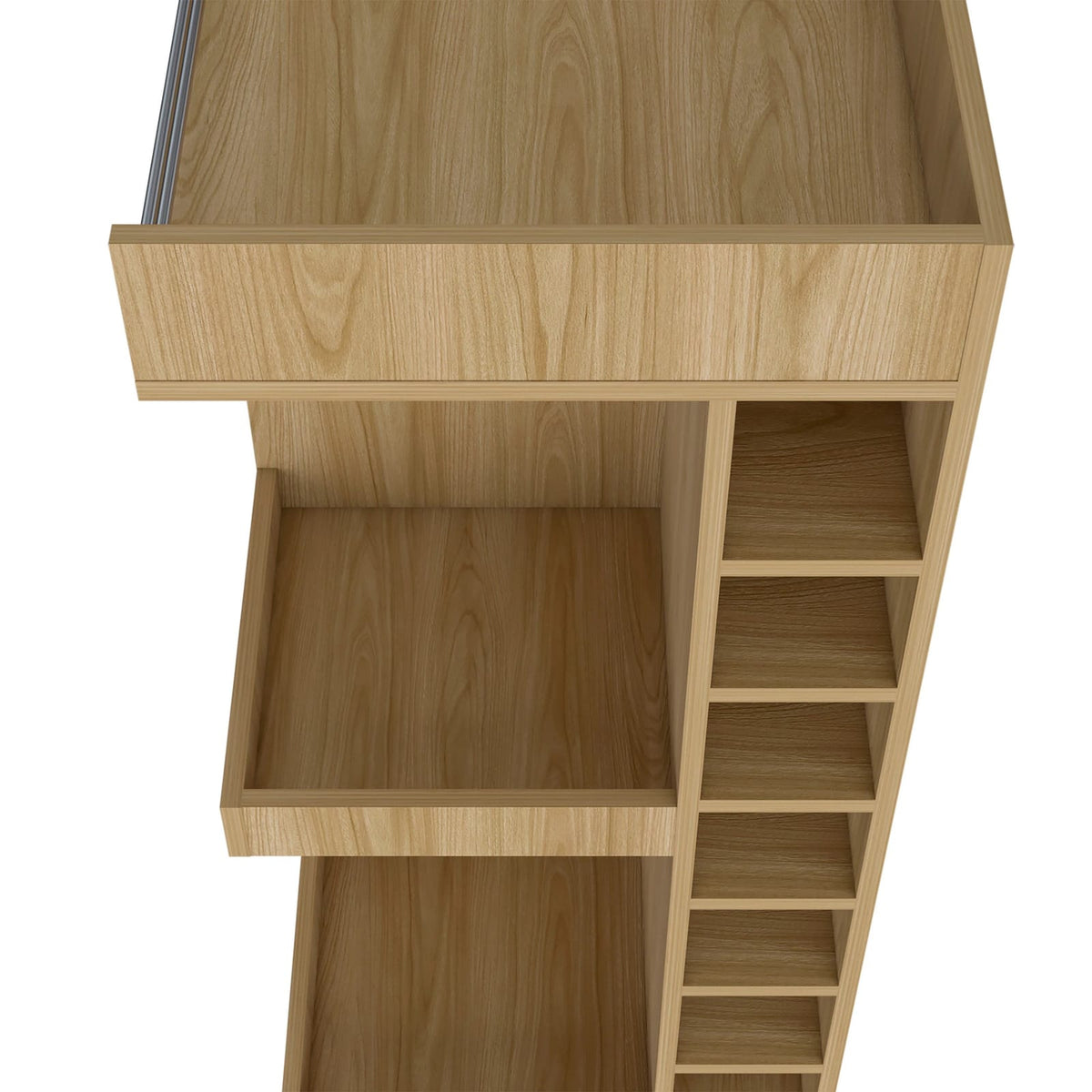 Natural Oak Corner Bar Cabinet - 5 Shelves