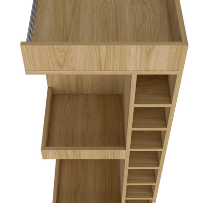 Natural Oak Corner Bar Cabinet - 5 Shelves