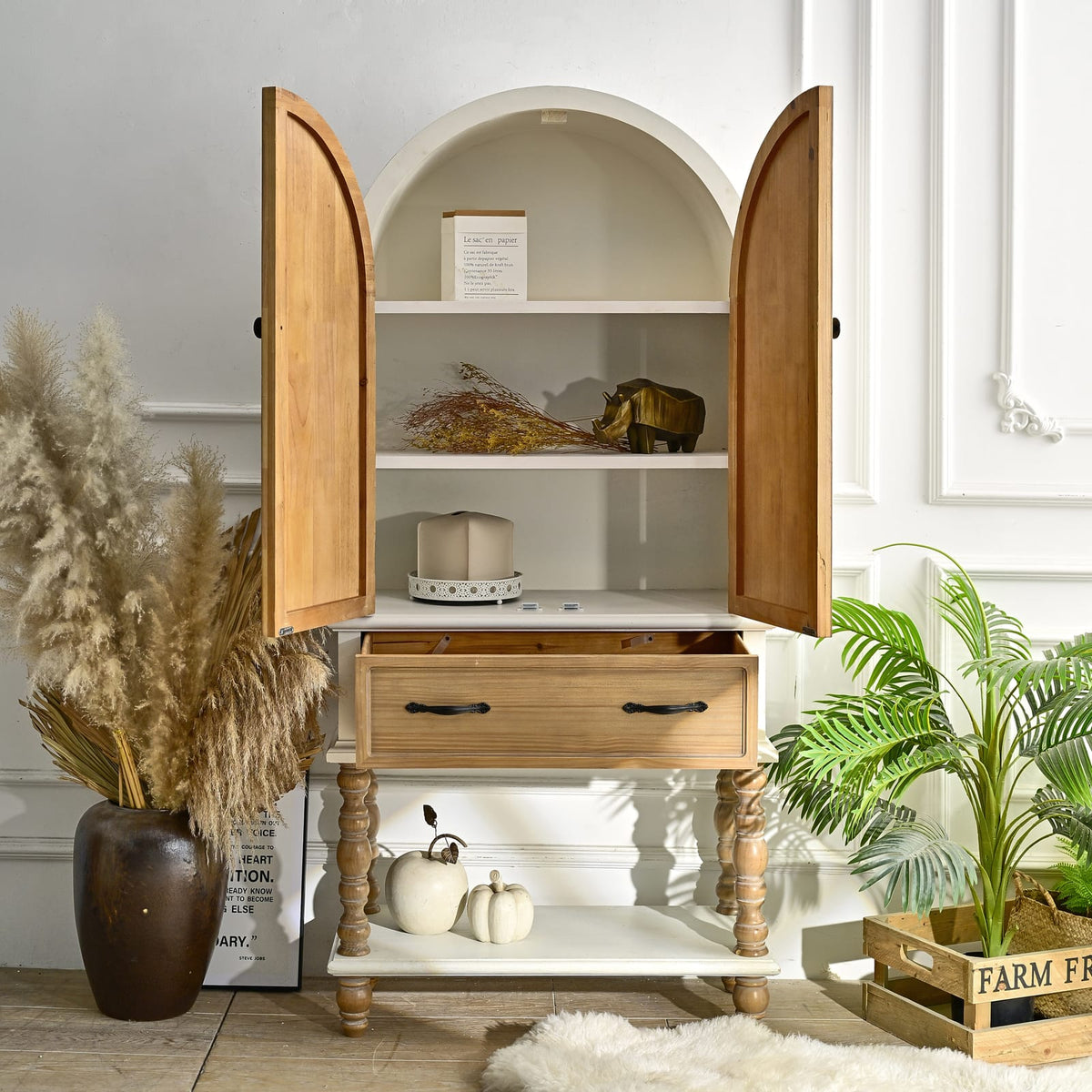 Rustic Fir Wood Cabinet - 31.5" Freestanding Storage