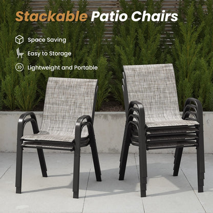 Grey Metal Stackable Patio Chairs - Set of 4