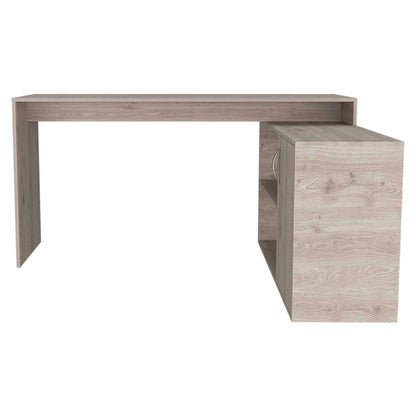 Modern Gray L-Shaped Computer Desk with Open Storage for Office