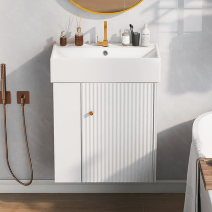 21.6" White Ceramic Bathroom Vanity - Sink Storage