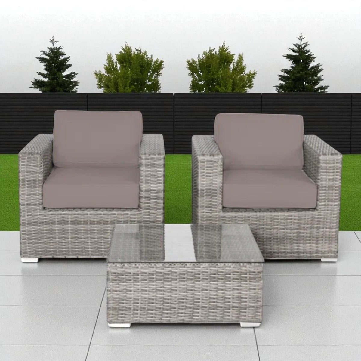 Gray Wicker Patio Furniture Set 2 Person with Cushions