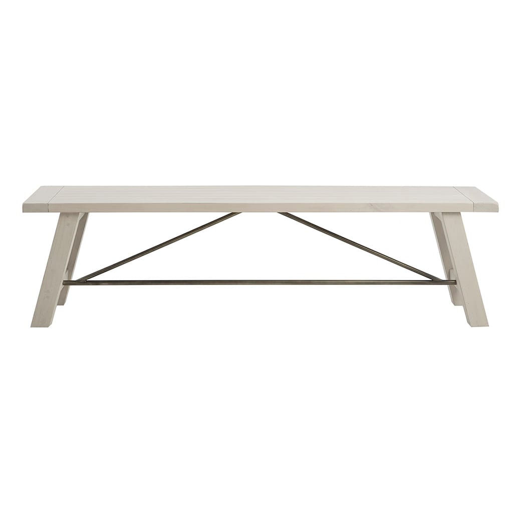 Reclaimed White Wood Dining Bench with Metal Stretchers for Kitchen