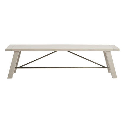 Reclaimed White Wood Dining Bench with Metal Stretchers for Kitchen