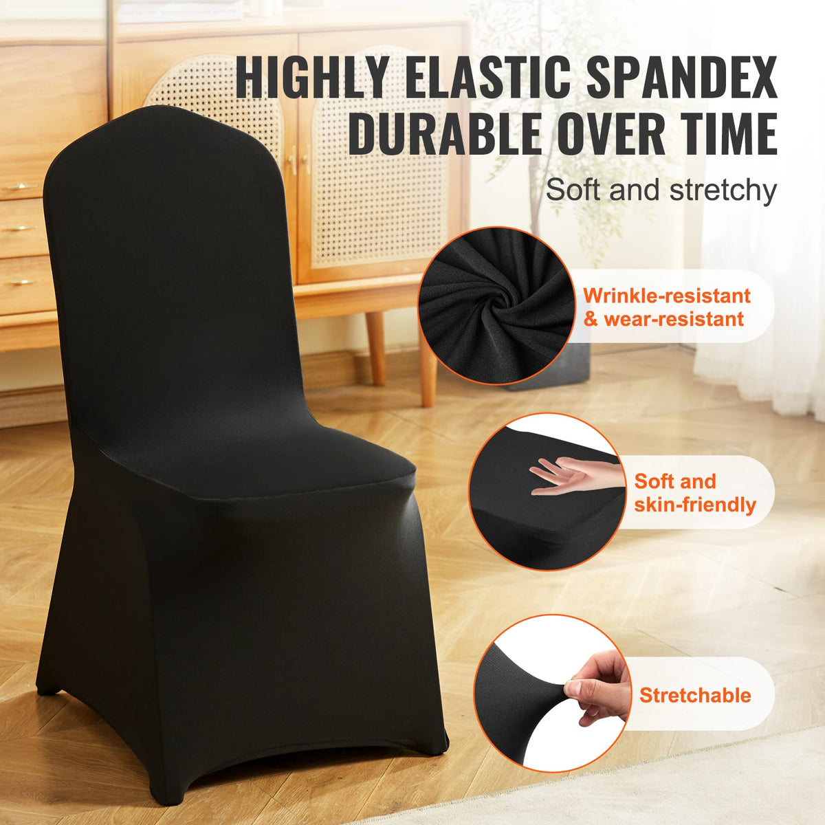 Stretch Spandex Chair Covers - 50 Pack Black, Universal Fitted Protection
