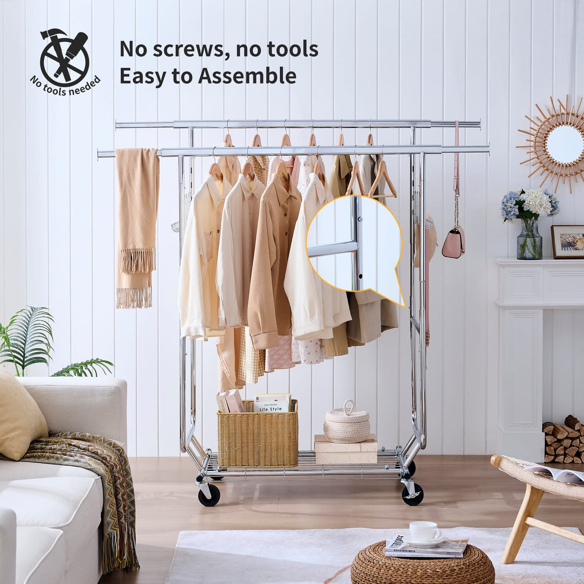 Silver Iron Clothes Rack Heavy Duty 800lbs Capacity