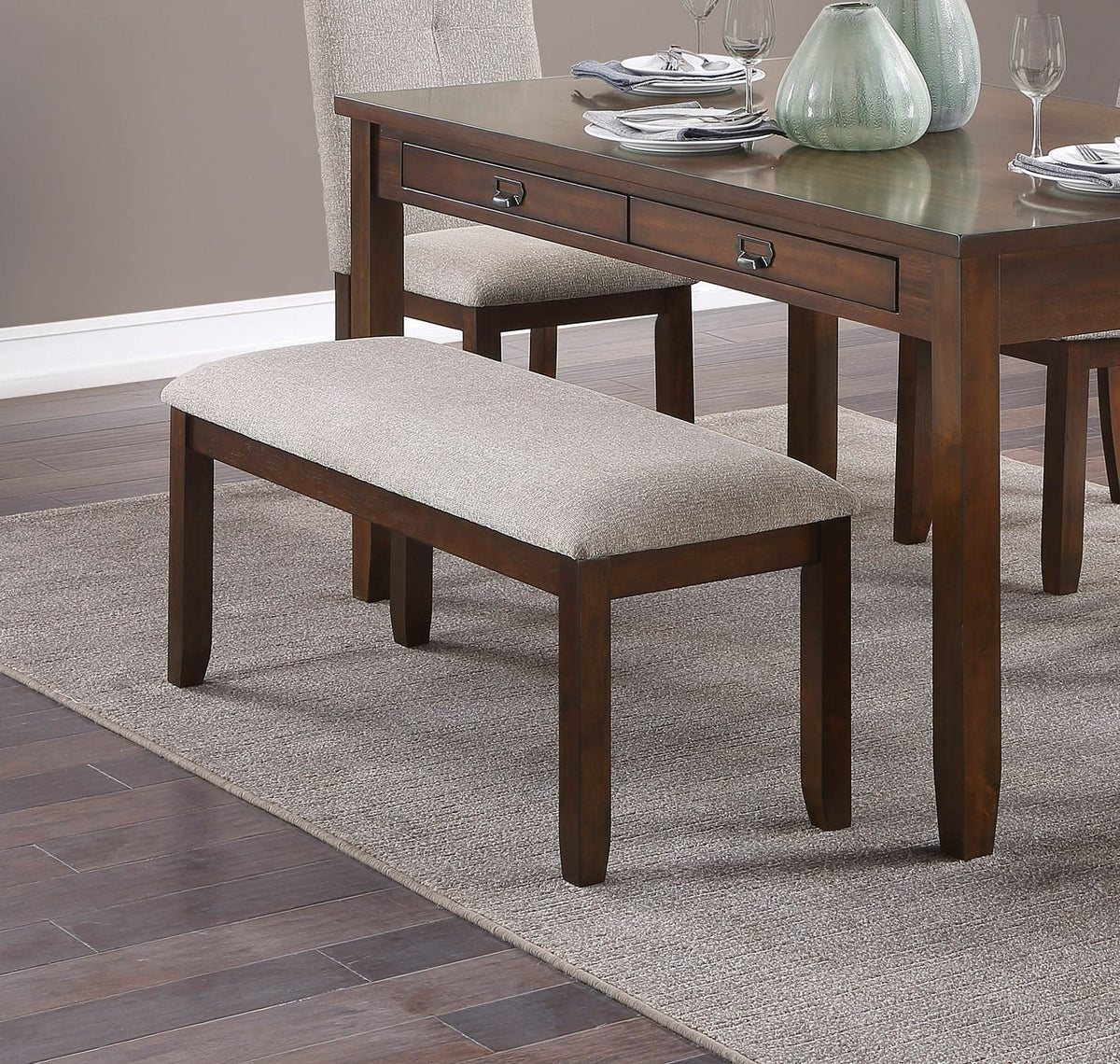 Dark Cherry Dining Set - Table, Bench & 4 Chairs