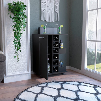 Black Bar Cart with Wine Rack - Storage Cabinet