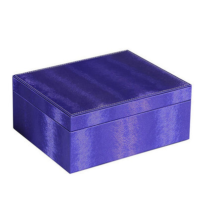 Blue Jewelry Case with 2 Slots & Earrings Hanger - Wood+Fabric for Bedroom