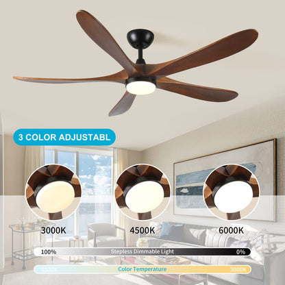 62 Inch Solid Wood Ceiling Fan with Light Antique Brown