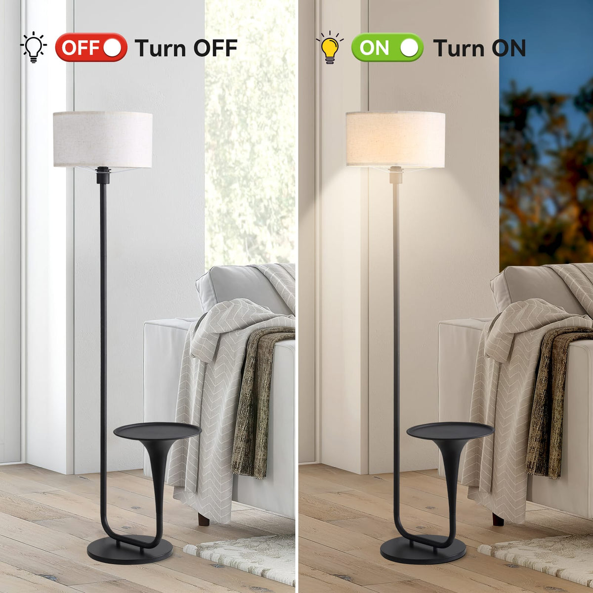 146cm Dimmable Floor Lamp with Tray - Iron & Black Table Light