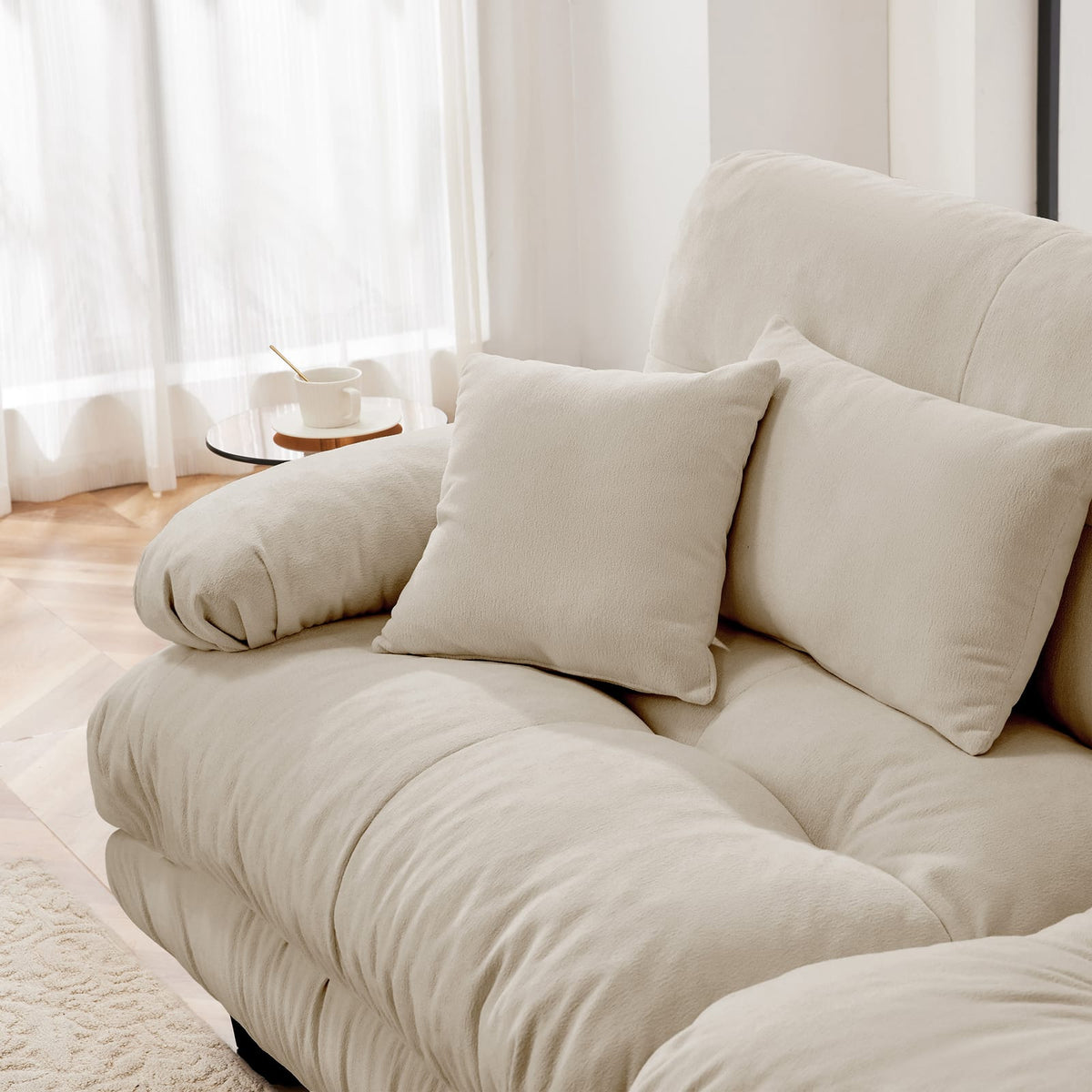 Light Coffee Chenille Sofa - 1 Seat Armless for Living Room