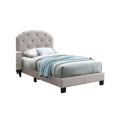 Twin Size Burlap Button Tufted Bed Frame Light Brown