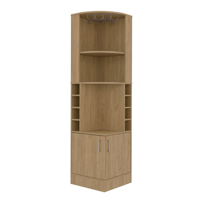 Cairo Corner Bar Cabinet - Natural Oak Wine Rack Storage