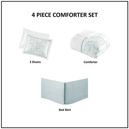 King Cotton Comforter Set - White Seashell Embroidery
