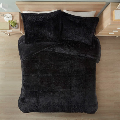Queen Shaggy Polyester Comforter Set Black
